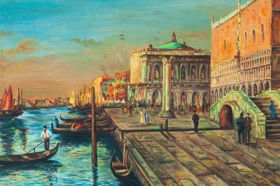 Wood Framed Venices Grand Canal Oil On Canvas Painting