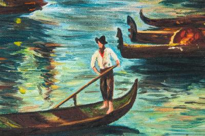 Wood Framed Venices Grand Canal Oil On Canvas Painting