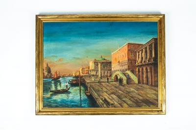 Wood Framed Venices Grand Canal Oil On Canvas Painting