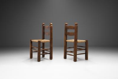 Wood Turned Chairs with Woven Rush Seats Europe ca 1940s