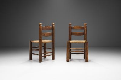 Wood Turned Chairs with Woven Rush Seats Europe ca 1940s