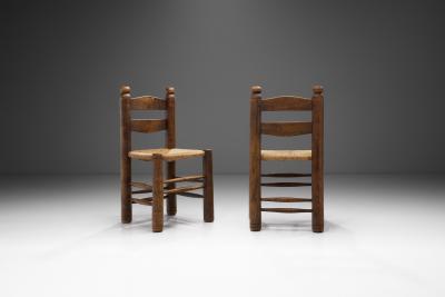 Wood Turned Chairs with Woven Rush Seats Europe ca 1940s