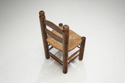 Wood Turned Chairs with Woven Rush Seats Europe ca 1940s
