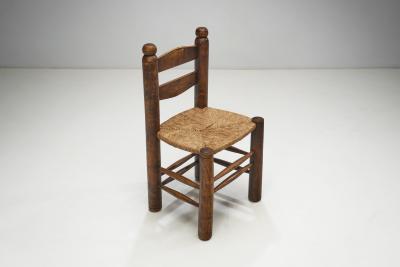 Wood Turned Chairs with Woven Rush Seats Europe ca 1940s