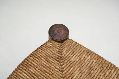 Wood Turned Chairs with Woven Rush Seats Europe ca 1940s