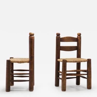Wood Turned Chairs with Woven Rush Seats Europe ca 1940s