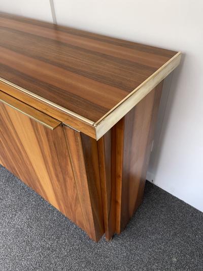 Wood and Brass Sideboard Italy 1980s