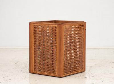 Wood and Cane Wastebasket or Trash Can 20th Century