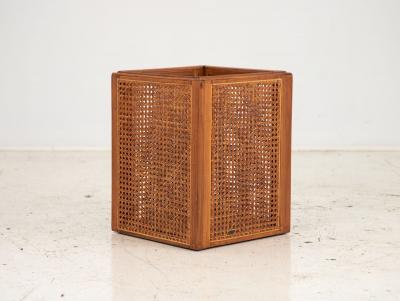 Wood and Cane Wastebasket or Trash Can 20th Century