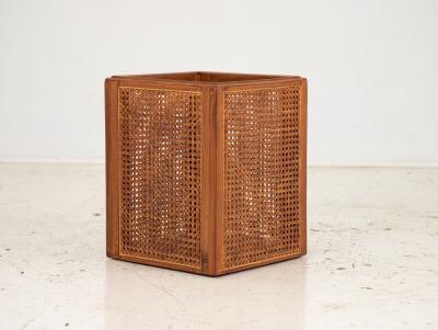 Wood and Cane Wastebasket or Trash Can 20th Century