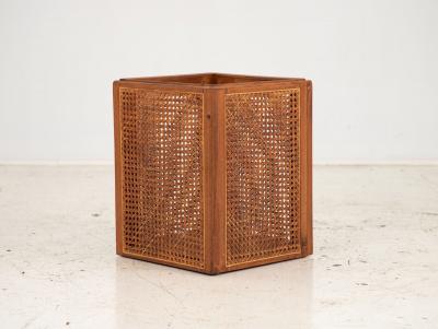 Wood and Cane Wastebasket or Trash Can 20th Century