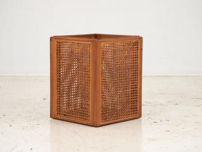 Wood and Cane Wastebasket or Trash Can 20th Century