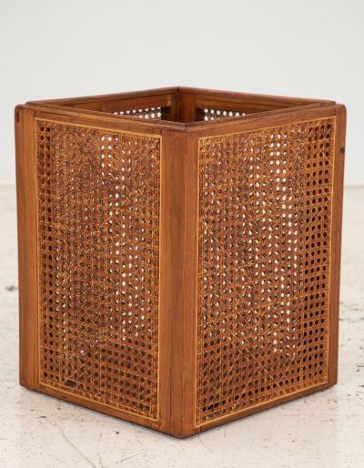 Wood and Cane Wastebasket or Trash Can 20th Century