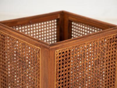 Wood and Cane Wastebasket or Trash Can 20th Century