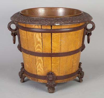 Wood and Cast Iron Jardiniere or Log Bin