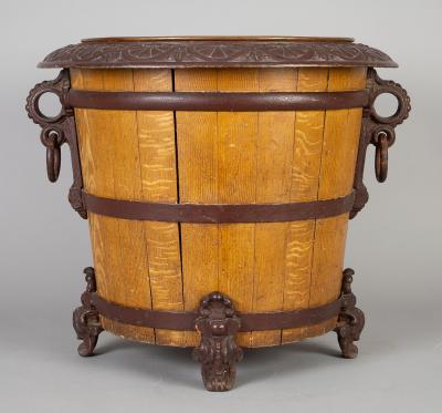 Wood and Cast Iron Jardiniere or Log Bin