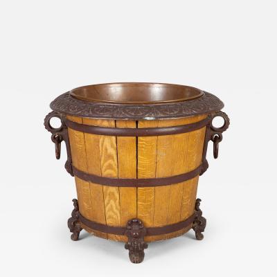 Wood and Cast Iron Jardiniere or Log Bin
