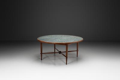 Wood and Ceramic Tile Coffee Table France 1970s