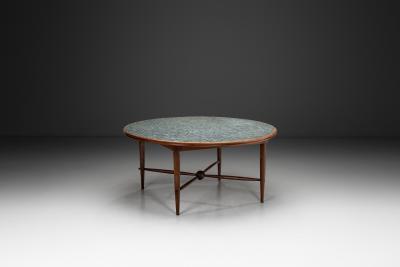 Wood and Ceramic Tile Coffee Table France 1970s