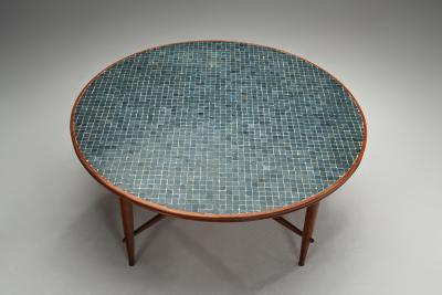 Wood and Ceramic Tile Coffee Table France 1970s