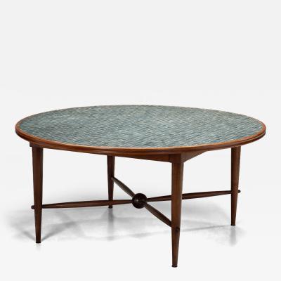 Wood and Ceramic Tile Coffee Table France 1970s