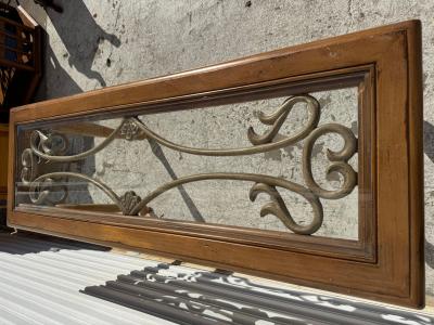 Wood and Wrought Iron Sofa Table With Glass Top