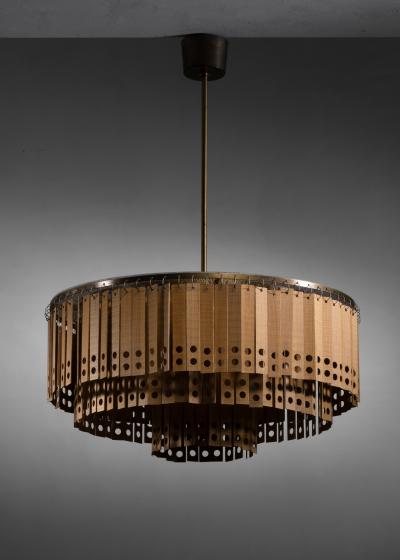 Wood and brass chandelier