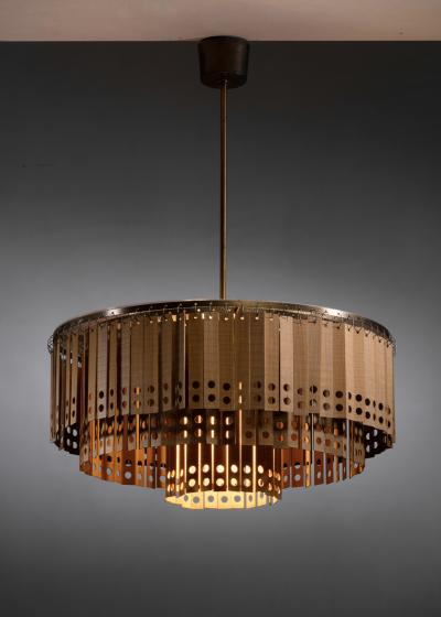 Wood and brass chandelier