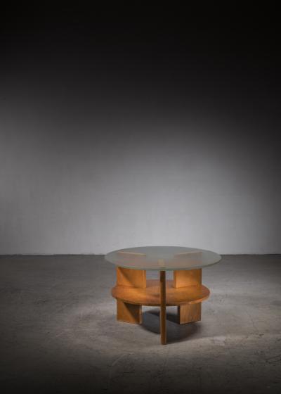 Wood coffee table with glass top