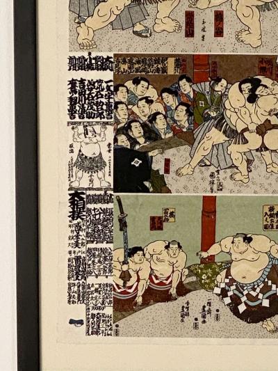 Woodblock Print of Sumo Wrestlers Japan circa 1880