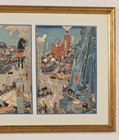 Woodblock Triptych Tenmokuzan Battle by Yoshitora Japan 1888
