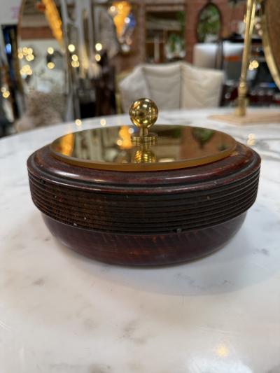 Wooden Lidded Box with Brass Tone Mirror Top