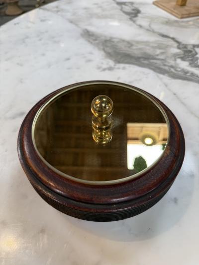 Wooden Lidded Box with Brass Tone Mirror Top