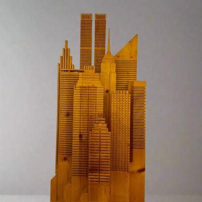 Wooden New York Skyline Illuminated Sculpture Italy