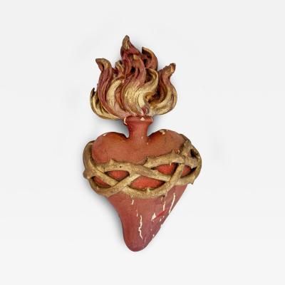 Wooden Red and Gilt Gesso Sacred Heart Carving 1889