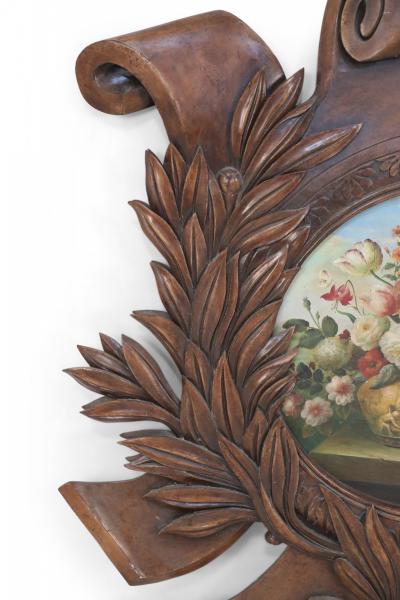 Wooden Wall Plaque with Painted Floral Still Life Inset