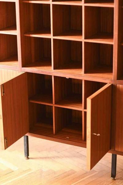 Wooden credenza with modular shelves and doors Italy 1960 