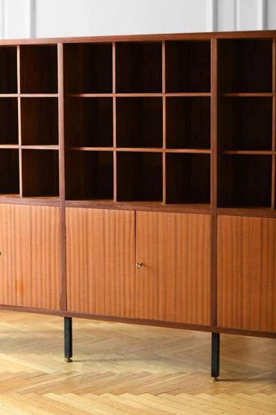 Wooden credenza with modular shelves and doors Italy 1960 