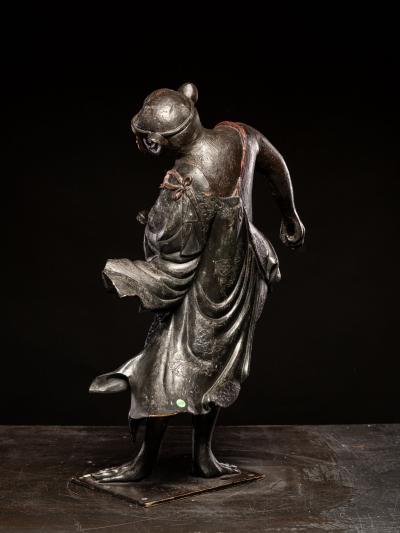 Wooden sculpture of a Dancing Tengu Late Edo Meiji Period Japan