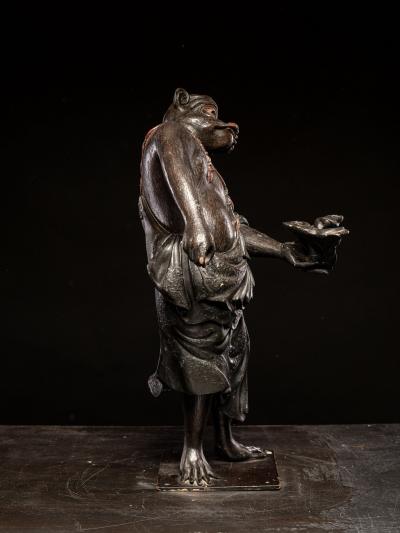 Wooden sculpture of a Dancing Tengu Late Edo Meiji Period Japan