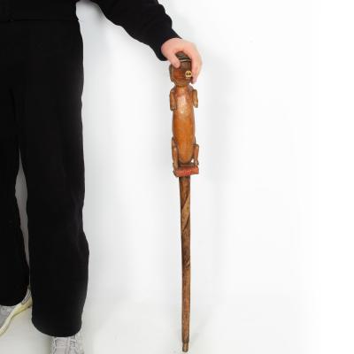 World War I Trench Art Carved Wallking Stick Cane of Sculpture Pig Soldier