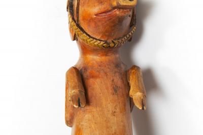 World War I Trench Art Carved Wallking Stick Cane of Sculpture Pig Soldier