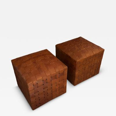 Woven Leather Cube Ottomans