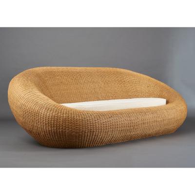 Woven Rattan Oval Shaped Couch 1970s