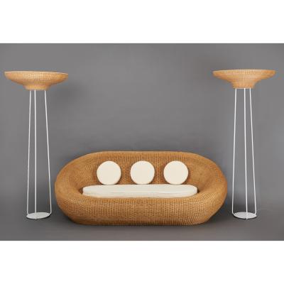 Woven Rattan Oval Shaped Couch 1970s