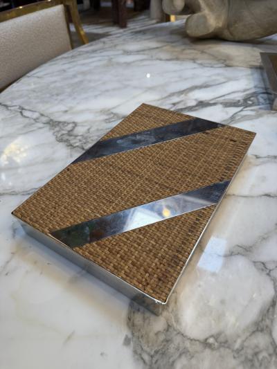 Woven Rattan and Chrome Inlay Box