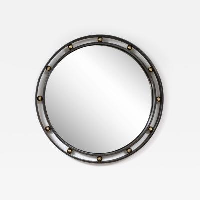 Wrought Iron Brass Round Modern Mirror in the style of Jean Royere France