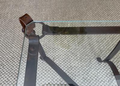 Wrought Iron Faux Leather Buckle Coffee Table