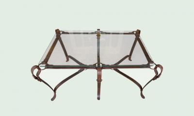 Wrought Iron Faux Leather Buckle Coffee Table