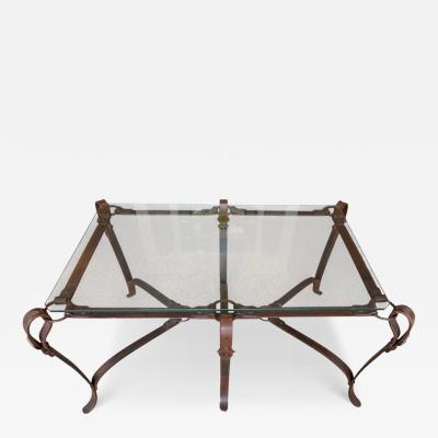 Wrought Iron Faux Leather Buckle Coffee Table